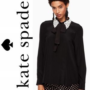 ✨Kate Spade Black and White Tie Neck Blouse✨